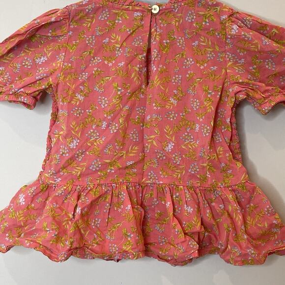 J.Crew Crewcuts Girls Smocked Puff Sleeve Top Floral Blouse Pink Wisp Coral XS - Picture 9 of 13